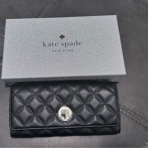 Kate Spade New York smooth leather quilted turn lock wallet with sparkly box NWT